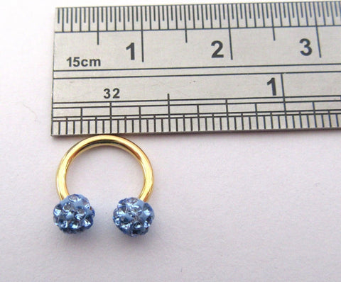 Gold Titanium Small 8 mm Horseshoe Hoop Ring Light Blue Crystal Balls 16 gauge - I Love My Piercings!