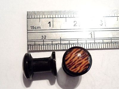 2 pieces Black Acrylic Flesh Leopard Skin Plugs Screw on Back Fit 4g 4 gauge - I Love My Piercings!