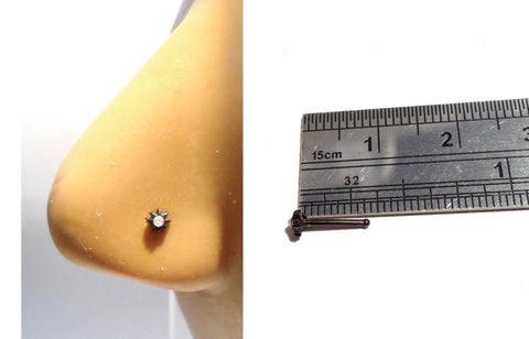 Black Titanium Clear CZ Sun Ball End Nose Bone Stud Ring Straight Post 20 gauge - I Love My Piercings!