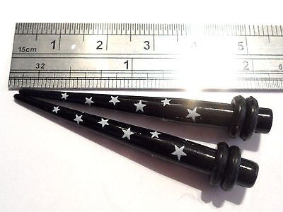 Pair Straight Stretchers Tapers Ear Lobe Gauges 4 gauge 4g Black White Stars - I Love My Piercings!