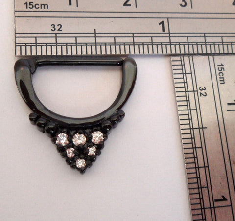 Black Titanium Clear Crystal Drop Half Hoop Nipple Straight Barbell 14 gauge 14g - I Love My Piercings!