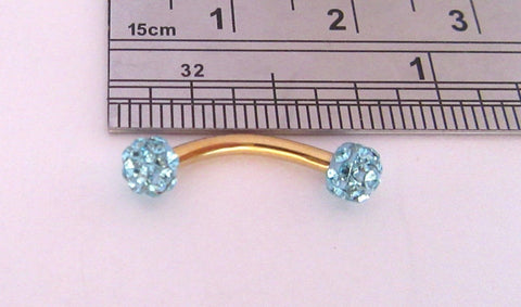 Gold Titanium Barbell Aqua Blue Crystal Balls VCH Jewelry Clit Hood Ring 16 gauge 16g - I Love My Piercings!