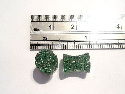 Pair 2 pieces Double Flare Acrylic Ear Lobe Plugs 2 gauge 2g Glitter Green - I Love My Piercings!