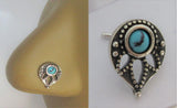 Sterling Silver Turquoise Tear Feather Nose Bent L Shape Stud Pin Post 20 gauge