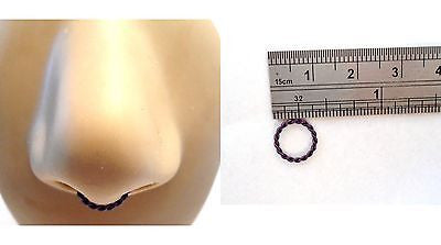 Coiled Enamel Non Tarnish Septum Hoop Ring 16 gauge 16g Purple 8mm Diameter - I Love My Piercings!