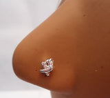 Silver Nose Stud Pin Ring L Shape Post Clear Crystal xo Hug Kiss 20g 20 gauge - I Love My Piercings!