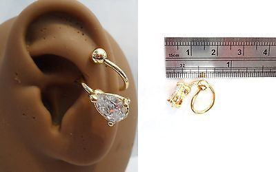 Gold Titanium Plated Clear Crystal Wrap Cuff Conch Ring Hoop 16 gauge 16g - I Love My Piercings!