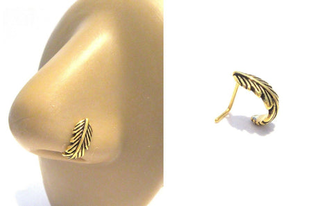 18K Gold Plated L Shape Nose Ring Hoop Stud Feather 20 gauge 20g - I Love My Piercings!