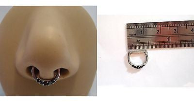 Black 5 Crystal Nose Septum Clicker Ring Hoop Straight Post 14 gauge 14g - I Love My Piercings!