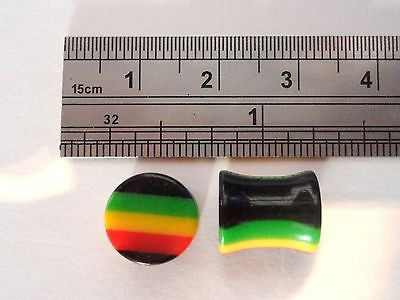 2 pieces Pair Rasta Acrylic Double Flare Lobe Plugs 0 gauge 0g - I Love My Piercings!