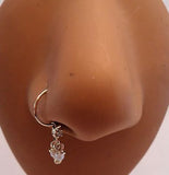 Gold Plated India Style Clear Crystal White Pearl Dangle Nose Hoop 22 gauge 22g - I Love My Piercings!