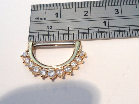 Gold Titanium Straight Barbell Nipple Half Hoop Ring Clear CZ 14 gauge 14g - I Love My Piercings!