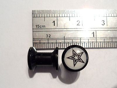 New Pair 2 pieces Black Acrylic Flesh Star Plugs Screw on Back Fit 4g 4 gauge - I Love My Piercings!