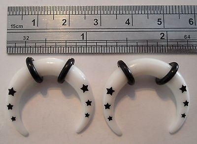 Pair STAR Pinchers Plugs Tapers Black White 4 gauge 4g - I Love My Piercings!