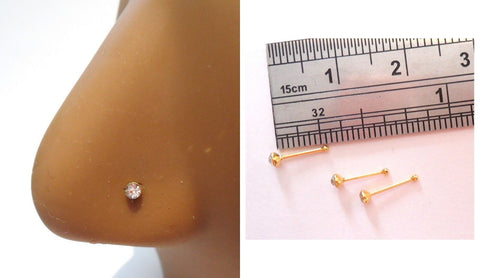 3 18k Gold Plated 2.5 mm Clear CZ Crystal Nose Bones Straight Ball End Pins 22g - I Love My Piercings!