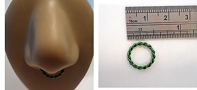 Coiled Enamel Non Tarnish Septum Hoop Ring 14 gauge 14g Green 10mm Diameter - I Love My Piercings!