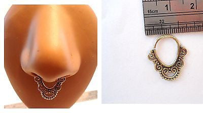 Gold Brass Nose Septum Hoop Post Barbell Jewelry Ring 16 gauge 16g Ornate Fall - I Love My Piercings!