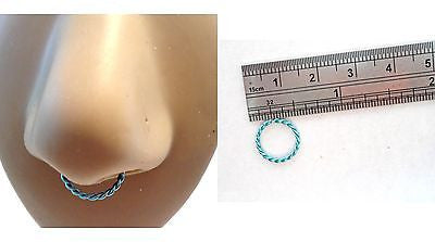 Coiled Enamel Non Tarnish Septum Hoop Ring 16 gauge 16g Teal 10mm Diameter - I Love My Piercings!