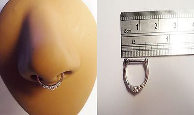 Clear Crystal Nose Septum Clicker Ring Hoop 7mm Straight Post 16 gauge 16g - I Love My Piercings!