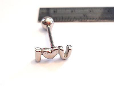 Stainless Steel I Heart U You Love Tongue Ring Straight Barbell 14 gauge 14g - I Love My Piercings!