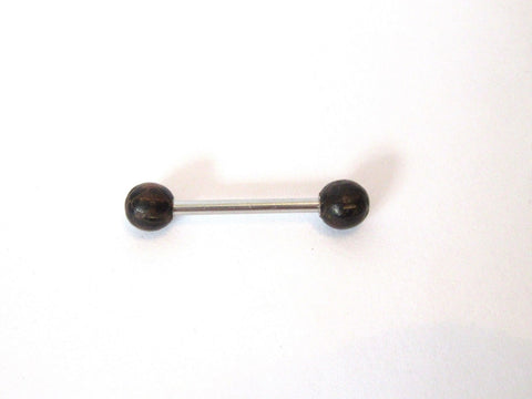 Surgical Steel Brown Wood Wooden Balls Nipple Straight Barbell Ring 14 gauge - I Love My Piercings!