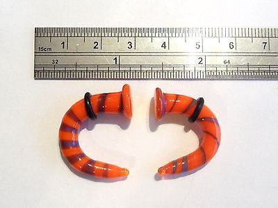 New Pair TORNADO GLASS Ear Plugs Tapers 4 gauge ORANGE - I Love My Piercings!