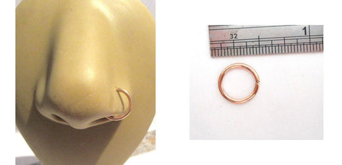 18K Rose Gold Plated 8 mm Diameter Seamless Nose Hoop Ring 16 gauge 16g - I Love My Piercings!