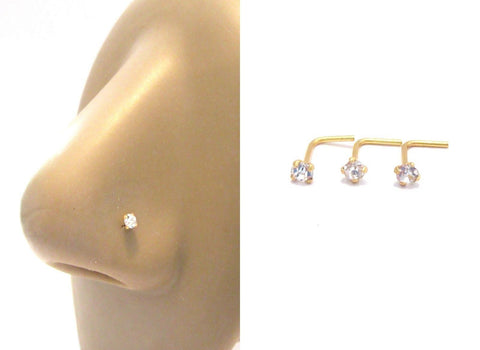 3 Pc 18k Gold Plated 2.5 mm Clear Crystal L Shape Bent Pins Studs Thin 22 gauge - I Love My Piercings!