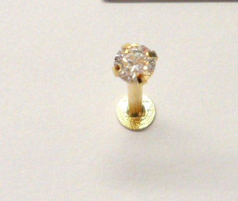 14K Yellow Gold Cartilage Helix Tragus Lip Stud Clear Crystal CZ Claw Set 16g - I Love My Piercings!