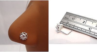 Nose Stud Pin Ring L Shape Post Clear Crystal Filigree Flower 20g 20 gauge - I Love My Piercings!