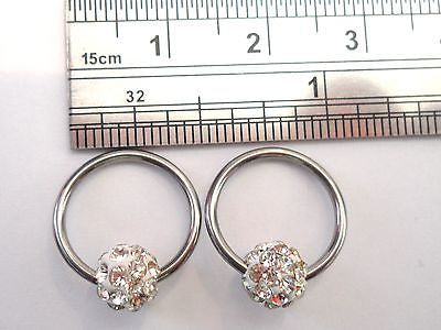 Surgical Steel Conch Helix Earrings Hoops Rings Clear Crystal Balls 16 gauge 16g - I Love My Piercings!