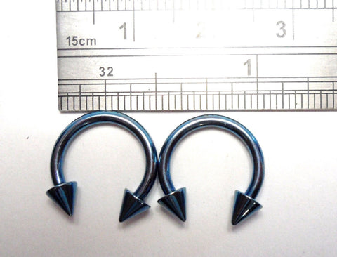 Pair Blue Titanium Horseshoes Spikes Cartilage Lip Rings 14 gauge 14g 10 mm - I Love My Piercings!