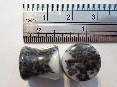 Double Flare Black White Stone Double Flare Flared Ear Lobe Plugs 00 gauge 00g - I Love My Piercings!
