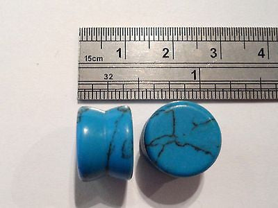 Pair 2 Pieces Turquoise Stone Natural Double Flare Ear Lobe Plugs 1/2 inch - I Love My Piercings!