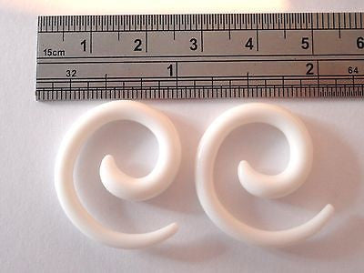 Pair 2 pieces White Acrylic Spiral Tapers Stretchers Lobe Plugs 4 gauge 4g - I Love My Piercings!