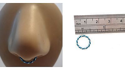 Coiled Enamel Non Tarnish Septum Hoop Ring 16 gauge 16g Blue 10mm Diameter - I Love My Piercings!