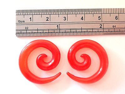 Pair 2 pieces Red Acrylic Spiral Tapers Stretchers Lobe Plugs 4 gauge 4g - I Love My Piercings!