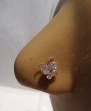 Sterling Silver Crystal Butterfly L Shape Post Nose Ring Stud Pin 20 gauge 20g - I Love My Piercings!