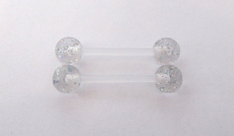 Clear Glitter Balls No Metal Sensitive Allergy Nipple Piercing 14 gauge Bioplast - I Love My Piercings!
