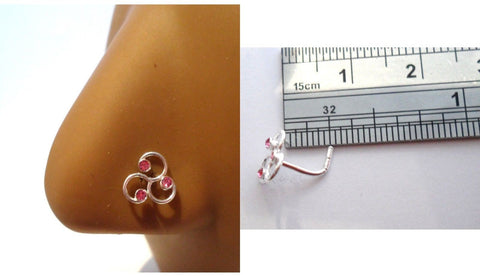 Sterling Silver L Shape Nose Pin Stud Triple Swirl Pink CZ Spiral 20g 20 gauge - I Love My Piercings!