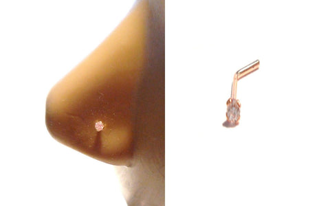 Rose Gold Titanium Clear CZ Crystal 4 Claw Nose L Shape Post Pin Stud 20 gauge - I Love My Piercings!