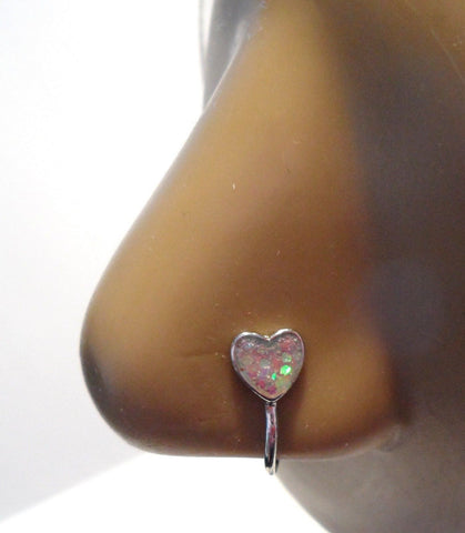 Surgical Steel Fake Faux Heart Crystal CZ Nose Hoop Clip Cuff Looks 18 gauge - I Love My Piercings!