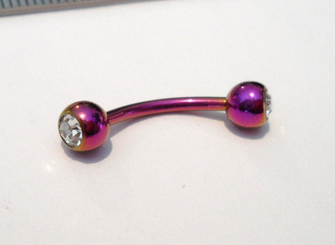 Purple Titanium Curved Barbell Clear Crystal CZ VCH Jewelry Clit Clitoral Hood Ring - I Love My Piercings!