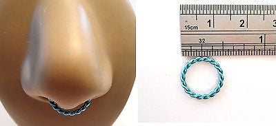 Coiled Enamel Non Tarnish Septum Hoop Ring 14 gauge 14g Teal 10mm Diameter - I Love My Piercings!