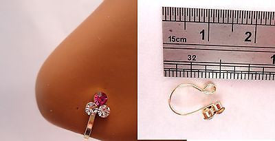 Gold Plated Triple Crystal Gem Clear Fushia Clip On Nose Cuff Ring - I Love My Piercings!