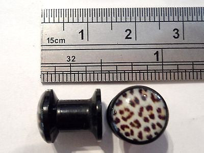 2 pieces Black Acrylic Flesh Snow Leopard Plugs Screw on Back Fit 2g 2 gauge - I Love My Piercings!