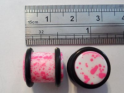 2 pieces Pair Pink Paint Splatter No Flare Lobe Plugs 00 gauge 00g O rings - I Love My Piercings!