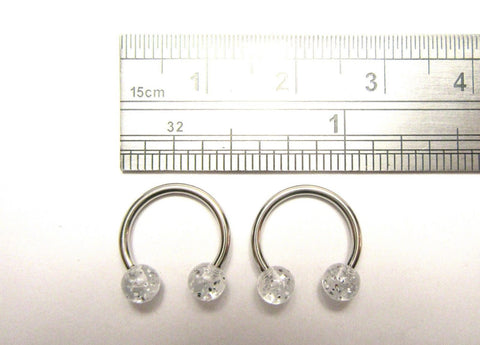 Pair Surgical Steel Horseshoes Clear Glitter Balls Cartilage Lip Rings 16 gauge - I Love My Piercings!