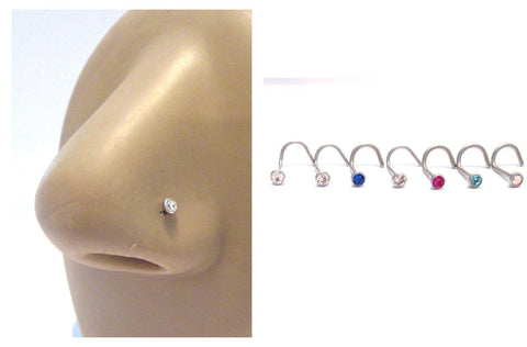 7 Piece Surgical Steel Crystal CZ Nose Screws Studs Cork Curl Twist 20 gauge 20g - I Love My Piercings!