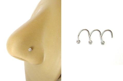 3 Pc Clear CZ Surgical Steel Nose Twist Cork Screws Rings Studs 18 gauge 18g - I Love My Piercings!